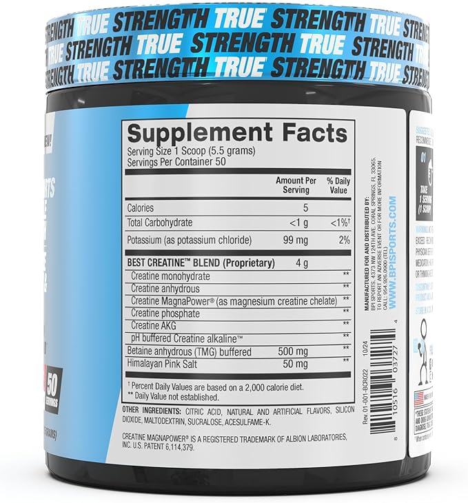 BPI Sports Best Creatine - Creatine Monohydrate, Himalayan Salt - Strength, Pump, Endurance, Muscle Growth, Muscle Definition - No Bloat - Kiwi Strawberry - 50 Servings - 9.07 Oz