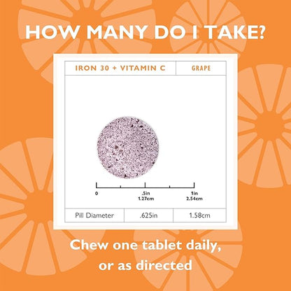 Celebrate Vitamins Iron Supplement with Vitamin C - 30mg Iron, 60mg Vitamin C, Bariatric Vitamins for WLS Patients, Vertical Sleeve & Gastric Bypass Surgery – Grape, 90 Chewable Tablets