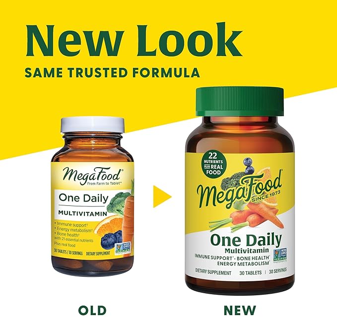 MegaFood One Daily Multivitamin - Multivitamin for Women and Men - with Real Food - Immune Support Supplement - Vitamin C & Vitamin B - Bone Health - Energy Metabolism - Vegetarian, Non-GMO - 30 Tabs