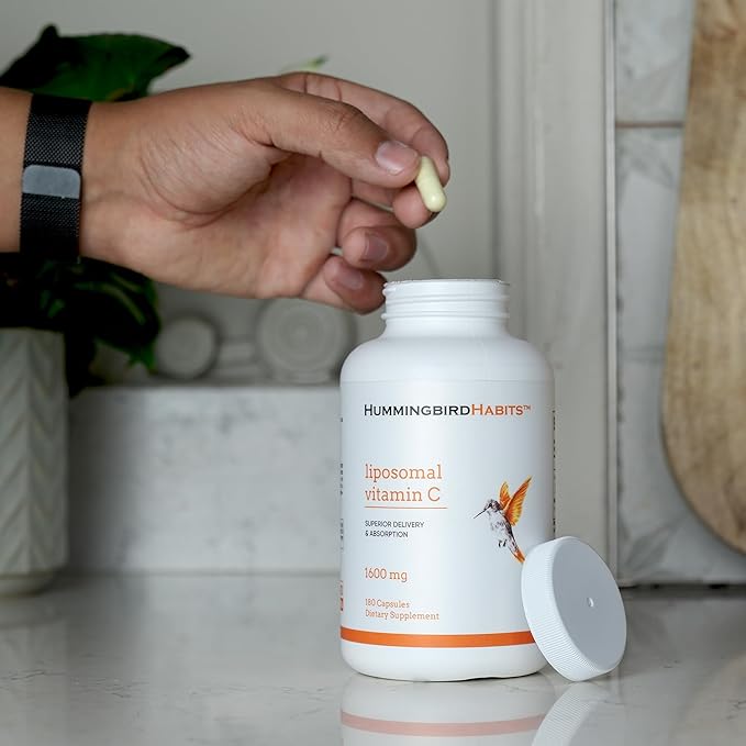 Liposomal Vitamin C 1600mg, High Absorption Vitamin C for Immune Support, Fat Soluble VIT C Antioxidant Supplement for Collagen Synthesis, Joint Support & Skin Appearance, 180 Vegan Capsules