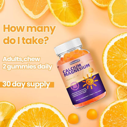 Calcium Magnesium Gummies for Adult: with Zinc Vitamin D3 K2 for Women Men Organic Sugar Free Vegan Chewable Gummy - High Absorption for Immune Strength（60count