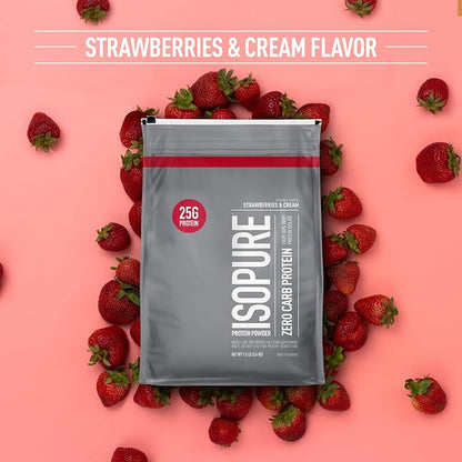 Isopure Protein Powder, Zero Carb Whey Isolate, Gluten Free, Lactose Free, 25g Protein, Keto Friendly, Strawberries & Cream, 110 Servings, 7.5 Pound (Packaging May Vary)