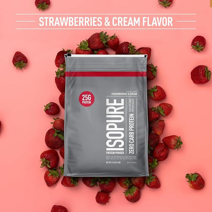 Isopure Protein Powder, Zero Carb Whey Isolate, Gluten Free, Lactose Free, 25g Protein, Keto Friendly, Strawberries & Cream, 110 Servings, 7.5 Pound (Packaging May Vary)
