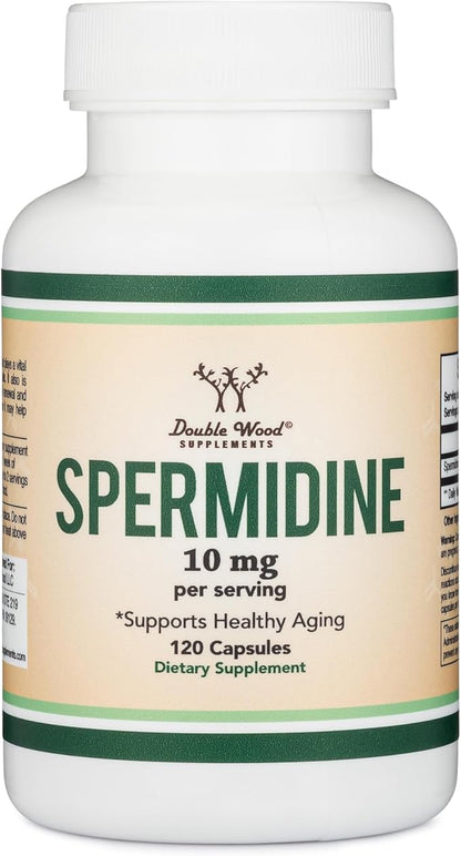 Spermidine Supplement (10mg of 99% Spermidine 3HCL - Third Party Tested) 120 Capsules - Over 100x More Potent Than Wheat Germ Extract for Cell Membrane, Telomere Health and Aging by Double Wood