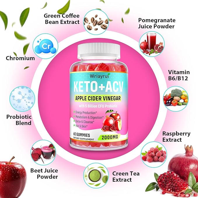 Apple Cider Vinegar Gummies, Keto ACV Gummies 2000mg, Formulated with Green Tea Extract, Probiotics & B12, ACV Gummies for Metabolism, Digestion, 360 Gummies