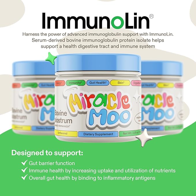 Colostrum Supplement for Gut Health, Hair Growth, Beauty and Immune Support - Easy to Mix Grass Fed Bovine Powder - Highest IgG Plus ImmunoLin, Unflavored 60 Servings