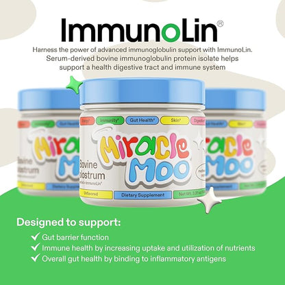 Colostrum Supplement for Gut Health, Hair Growth, Beauty and Immune Support - Easy to Mix Grass Fed Bovine Powder - Highest IgG Plus ImmunoLin, Unflavored 60 Servings