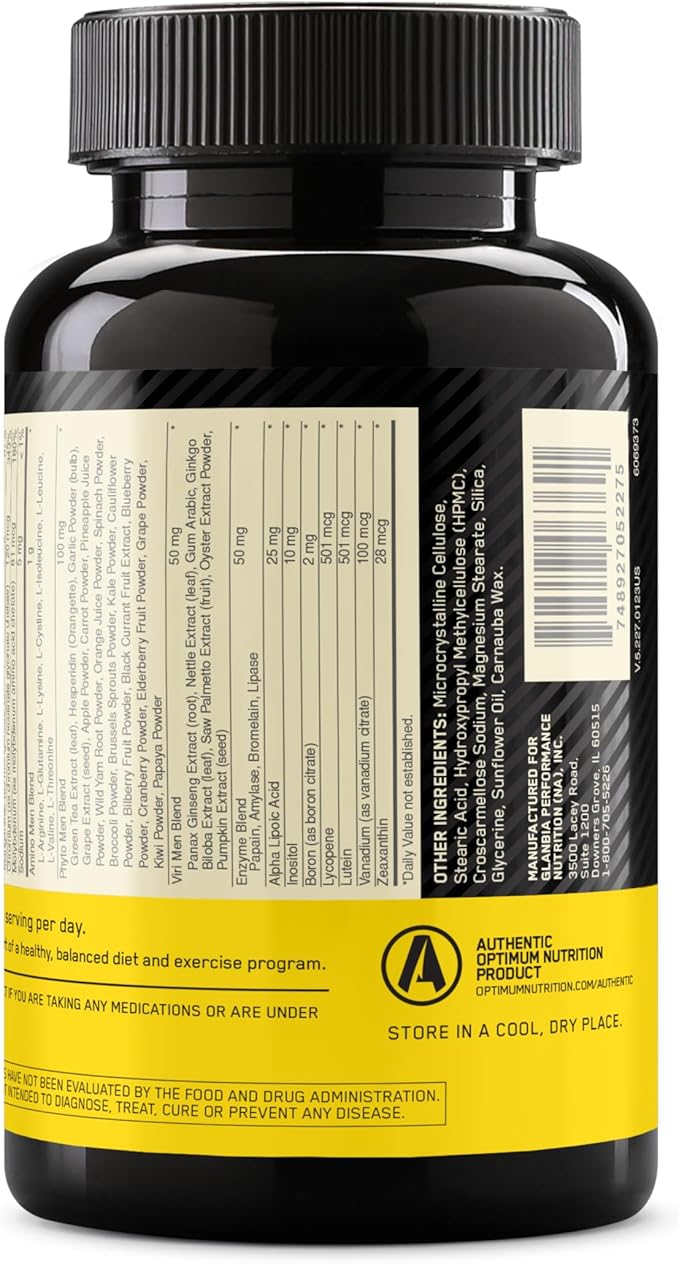 Optimum Nutrition Opti-Men, Vitamin C, Zinc and Vitamin D, E, B12 for Immune Support Mens Daily Multivitamin Supplement, 150 Count (Packaging May Vary)