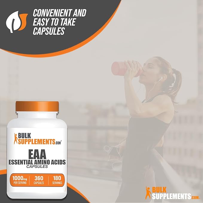 BulkSupplements.com Essential Amino Acids Capsules - EAA Capsules, Essential Amino Acids Supplement, EAAs Amino Acids - EAA Supplements, 2 Capsules per Serving, 180-Day Supply, 360 Capsules