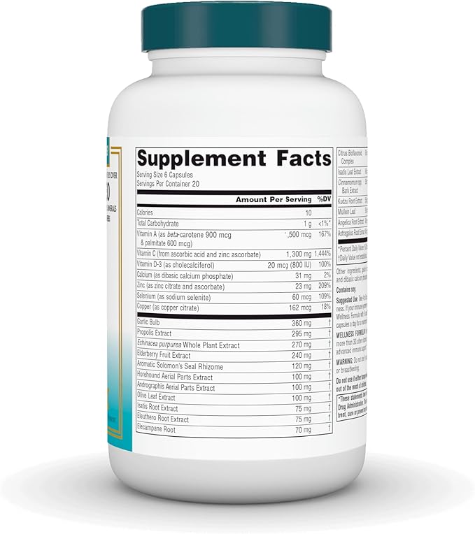 Source Naturals Wellness Formula Bio-Aligned Vitamins & Herbal Defense for Advanced Immune Support* - Dietary Supplement & Immunity Booster - 120 Capsules