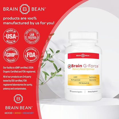 Brain G-Force | for Optimal Brain Function | with Galantamine, R-Lipoic Acid, A-GPC, and Benfotiamine | 45 Servings