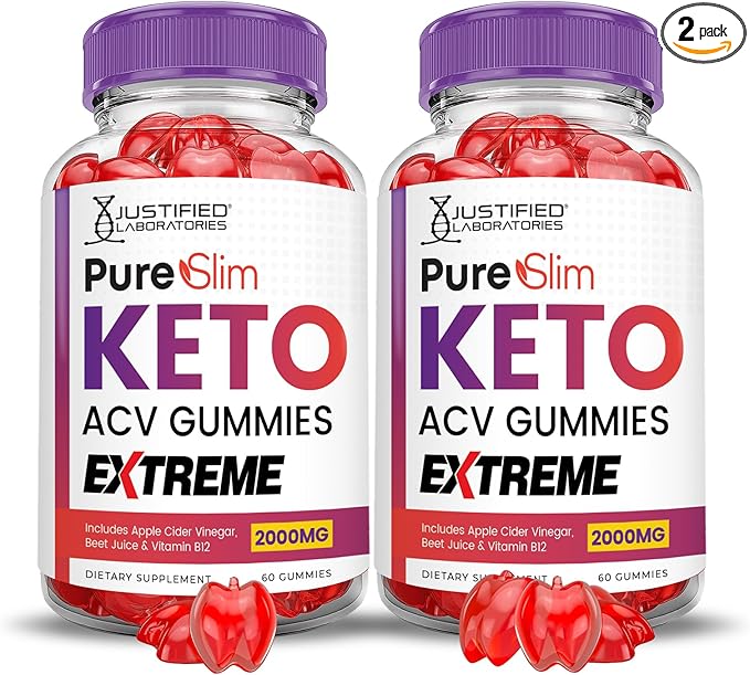 (2 Pack) Pure Slim Keto ACV Gummies Extreme 2000MG PureSlim Keto Gummies Advanced Formula Apple Cider Vinegar with Pomegranate Beet Juice Powder B12 Vegan Non GMO 120 Gummys