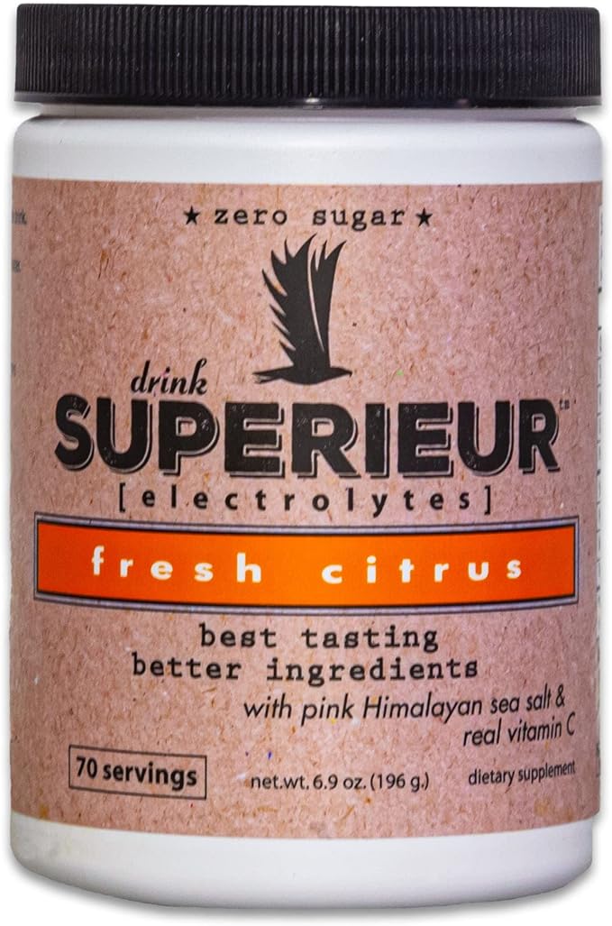 Superieur Electrolytes – Plant Based Electrolyte Supplement w/Sea Minerals for Hydration & Recovery – Keto Friendly, Non-GMO, Zero Sugar, Vegan Healthy Sports Drink Powder – Citrus (70 Servings)