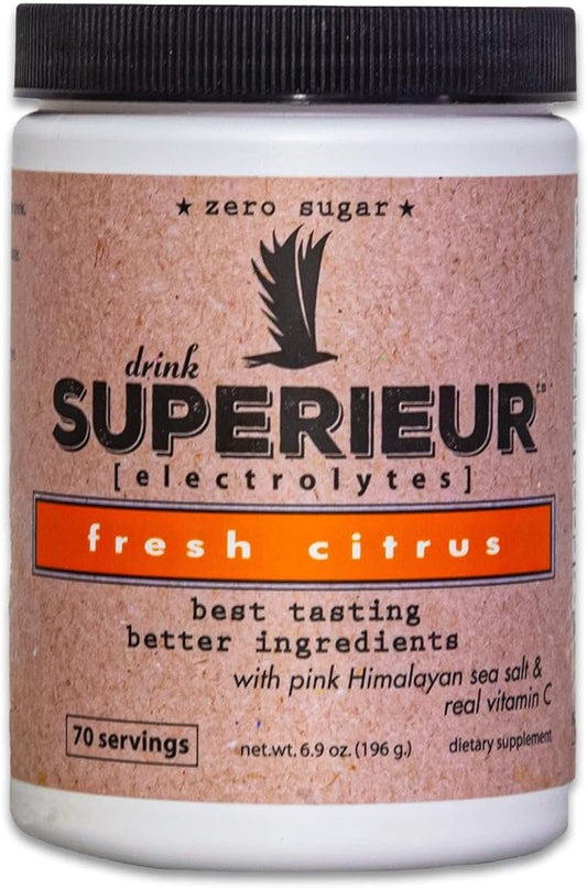 Superieur Electrolytes – Plant Based Electrolyte Supplement w/Sea Minerals for Hydration & Recovery – Keto Friendly, Non-GMO, Zero Sugar, Vegan Healthy Sports Drink Powder – Citrus (70 Servings)