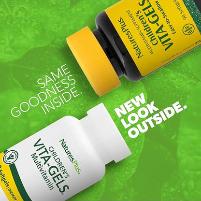 Natures Plus Childrens Vita-Gels - 90 Easy to Swallow Softgels - Natural Orange Flavor - Childrens Multivitamin & Mineral Supplement for Health, Energy - Gluten-Free - 90 Servings