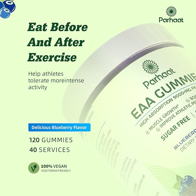 EAA Gummies 120 Gummies (Blueberry), 9000 mg Essential Amino Acids - All 9 Essential Aminos (EAA) and All Branched-Chain Aminos (BCAAs), Non-GMO, Gluten Free, Vegetarian Friendly