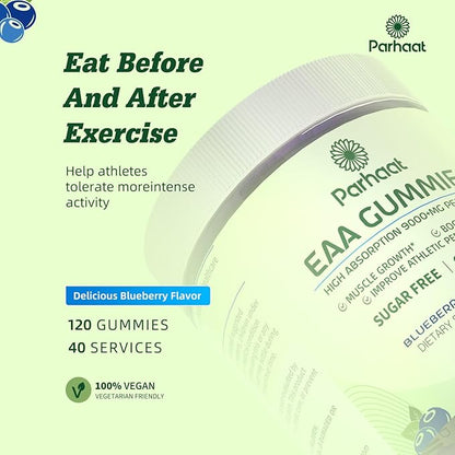 EAA Gummies 120 Gummies (Blueberry), 9000 mg Essential Amino Acids - All 9 Essential Aminos (EAA) and All Branched-Chain Aminos (BCAAs), Non-GMO, Gluten Free, Vegetarian Friendly