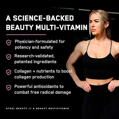 SteelFit Steel Beauty Biotin Hair, Skin & Nails Vitamins Supplement | 30-Day Supply | Essential Nutrients for Longer, Stronger Hair Growth, Vibrant Nails & Radiant Skin