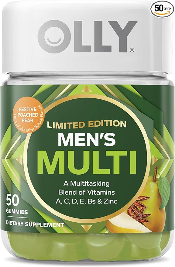 OLLY Men's Multi, Vitamins A, C, D, E, B, Zinc, Limited Edition, Festive Poached Cider - 50ct