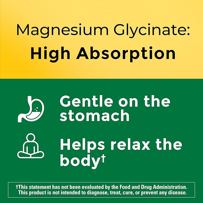 Nature Made High Absorption Magnesium Glycinate 300mg per 3 Capsules, Magnesium Supplement for Muscle, Heart, Nerve and Bone Support, 90 Magnesium Bisglycinate Capsules, 30 Day Supply