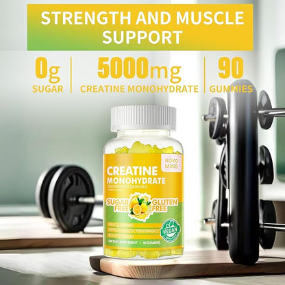 Creatine Monohydrate Gummies 5g for Men Women - Sugar Free Chewable Supplement. 180 Gummies Lemon