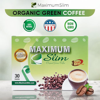 Maximum Slim Original Green Coffee –Premium 4-in-1 Formula with Natural Herbal Extracts for Energy & Vitality. Creamy & Delicious for Maximum Satisfaction. No Messy Side Effects-Made in the USA-30 Ct