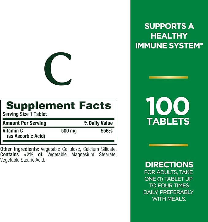 Nature's Bounty Vitamin C Tablets, Vitamin Supplement, Supports a Healthy Immune System, 500mg, 100 Count