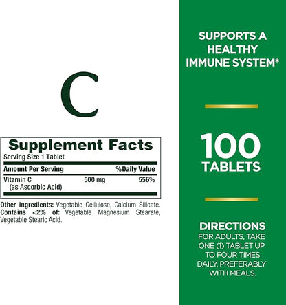 Nature's Bounty Vitamin C Tablets, Vitamin Supplement, Supports a Healthy Immune System, 500mg, 100 Count