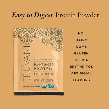 Truvani Vegan Pea Protein Powder | Peanut Butter | 20g Organic Plant Based Protein | 10 Travel Packets | Keto | Gluten & Dairy Free | Low Carb | No Added Sugar
