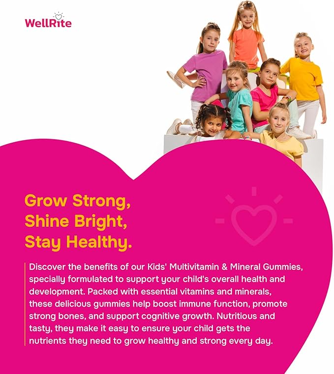 Kids Multivitamin & Mineral Gummy Vitamins which Provide Overall Development & Growth, 60 Count, Lemon & Strawberry Flavored, Vegan, Gelatin Free, Gluten Free, Nut Free