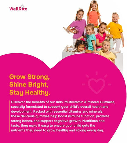 Kids Multivitamin & Mineral Gummy Vitamins which Provide Overall Development & Growth, 60 Count, Lemon & Strawberry Flavored, Vegan, Gelatin Free, Gluten Free, Nut Free