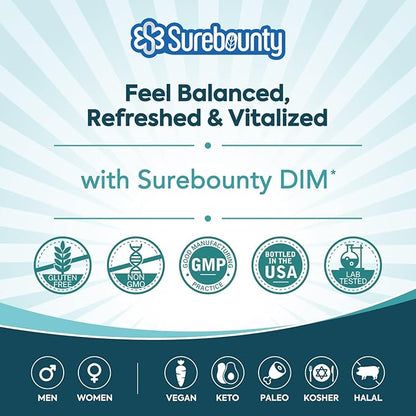 DIM Supplement 300mg for Women & Men, Estrogen Balance & Metabolism, Hormone Balance, Menopause Support, Energy Maintainence, High Absorption with Black Pepper Extract, 120 Caps