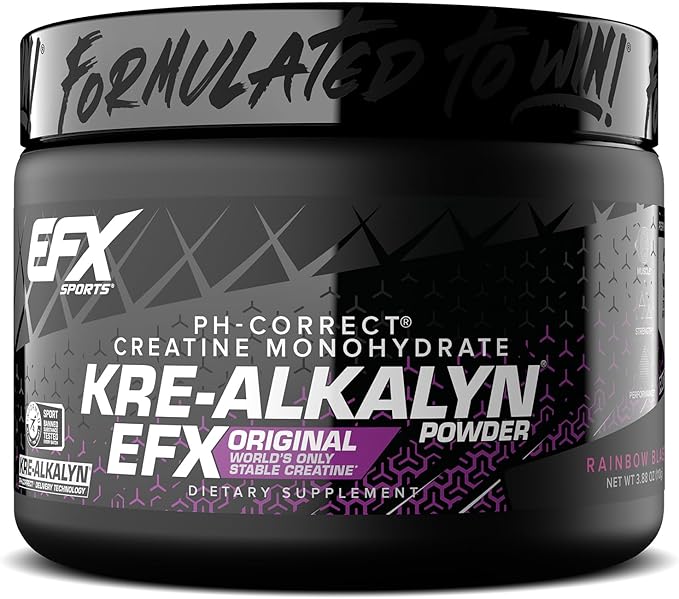 EFX Sports Kre-Alkalyn EFX Powder | pH Correct Creatine Monohydrate Powder Supplement | Strength, Muscle Growth & Performance | 55 Servings (Rainbow Blast)