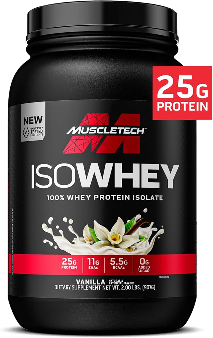 MuscleTech| IsoWhey | Whey Protein Isolate Powder| Muscle Builder for Men & Women | Post Workout Recovery Supplement | Vanilla | 2 lbs | 30 Servings