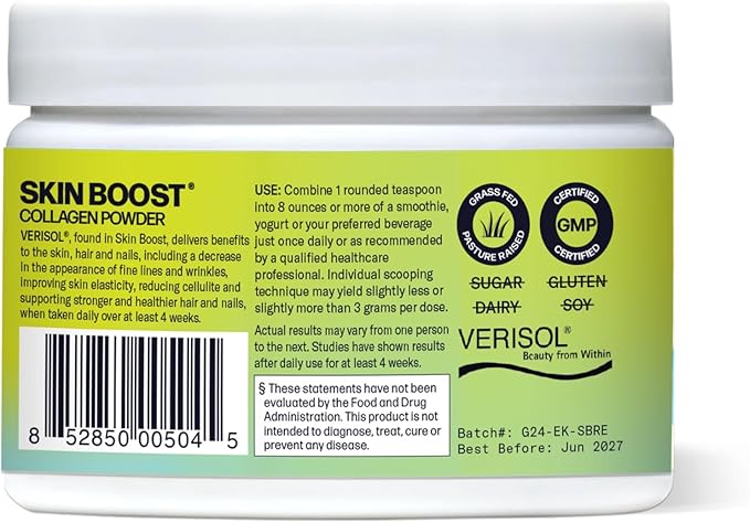 Sparkle Skin Boost No Flavor Verisol Collagen Peptides Protein Powder Vitamin C Supplement Drink, 2.8oz