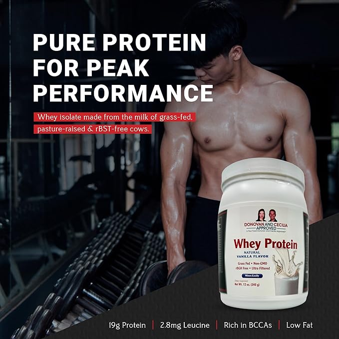 Grass Fed Whey Protein, BCAAs Rich Lean Body Protein Shake for Meal Replacement & Post Workout Recovery, 19g of Protein, No Artificial Sweeteners, Vanilla, 12 Oz