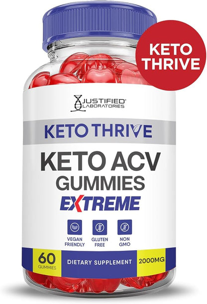 (3 Pack) Keto Thrive Keto ACV Gummies Extreme 2000MG Keto Thrive Keto Gummies Apple Cider Vinegar Formulated with Pomegranate Beet Juice Powder B12 Vegan Non GMO 180 Gummys