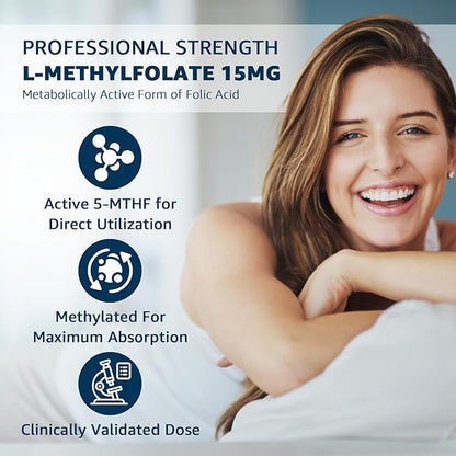 L-MethylFolate 15mg & Methyl B12 Gummies, Methylated B1, B2, B6 Multivitamins - Active 5-MTHF & High Absorption - Supports MTHFR Gene, Cognition, Homocysteine Levels, Folate Metabolism, Vegan, 120 Cts