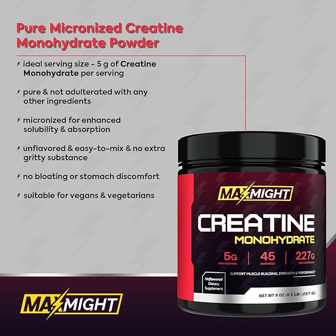 Creatine Monohydrate Powder, Micronized, 5g Per Serving, Unflavored & Highly Soluble, No Filler, Build Muscle & Enhance Performance for Men & Women, 45 Servings