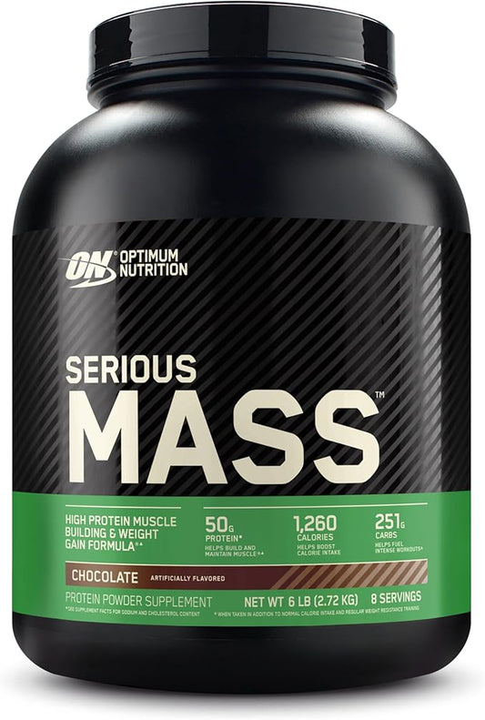 Optimum Nutrition Serious Mass, Weight Gainer Protein Powder, Mass Gainer, Vitamin C and Zinc for Immune Support, Creatine, Chocolate, 6 Pound (Packaging May Vary)