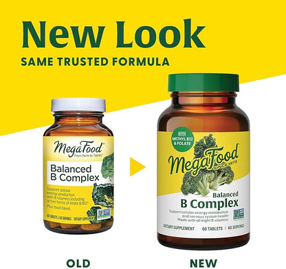 MegaFood Balanced B Complex - B Complex Vitamin Supplement, 8 B Vitamins including Vitamin B6, Vitamin B12, Folate, Biotin & more, Supports Cellular Energy Production, Vegan, Gluten Free - 30 Tablets