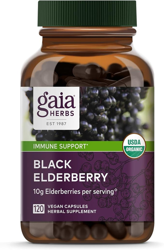 Gaia Herbs Black Elderberry - Daily Immune Support Supplement to Help Maintain Well-Being- with Black Elderberries and Acerola Fruit for Antioxidant Support - 120 Vegan Capsules (60-Day Supply)