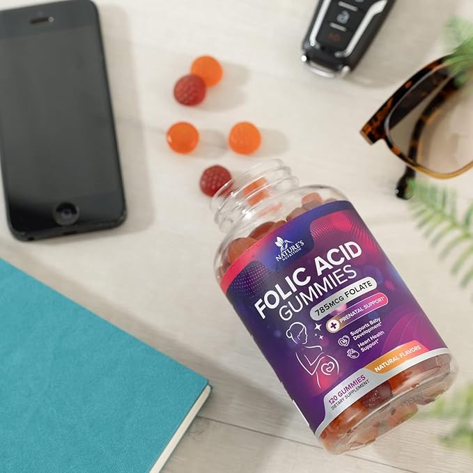 Folic Acid Gummies for Women 785 mcg, Essential Prenatal Vitamins for Mom & Baby, Vegan Folic Supplement Gummy, Vitamin B9 Chewable Extra Strength Folate, Before During After Pregnancy - 120 Gummies