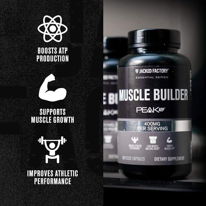 Jacked Factory Essentials Muscle Builder - Daily Muscle Builder for Men with Peak ATP to Support Lean Muscle Gain, Enhance Athletic Performance, & Fortify ATP Levels for Muscle Growth - 30 Capsules