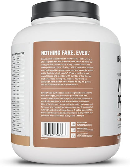 Levels Grass Fed Whey Protein Powder, No Artificials, 24G of Protein, Pure Chocolate, 5LB