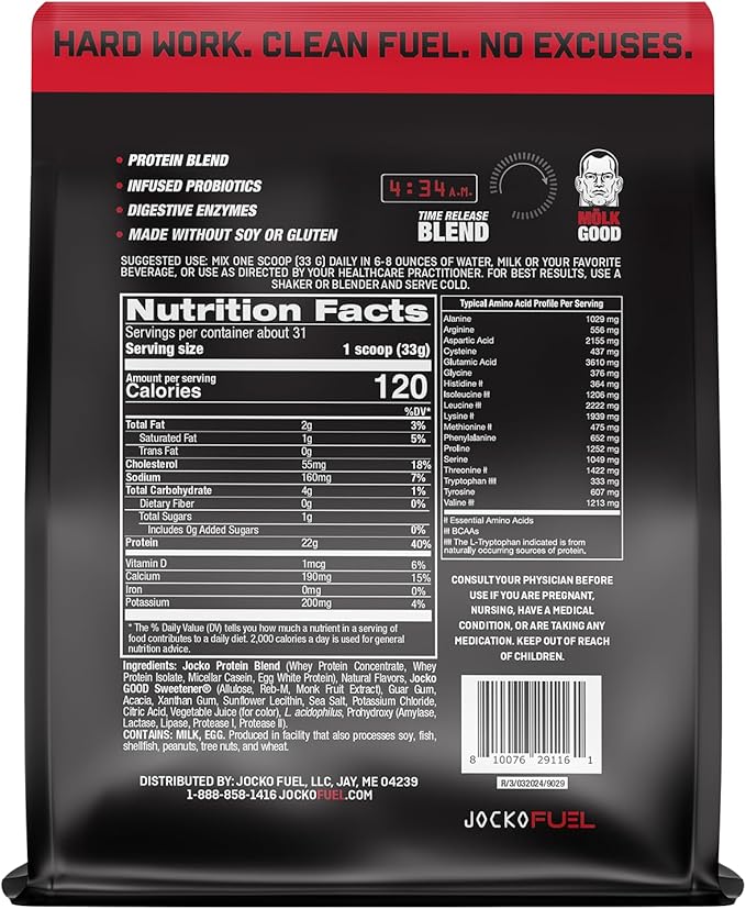 Jocko Mölk Whey Protein Powder 22g Sugar Free Monk Fruit Blend - Muscle Recovery & Growth, Packaging May Vary (31 Servings, Strawberry Milkshake)