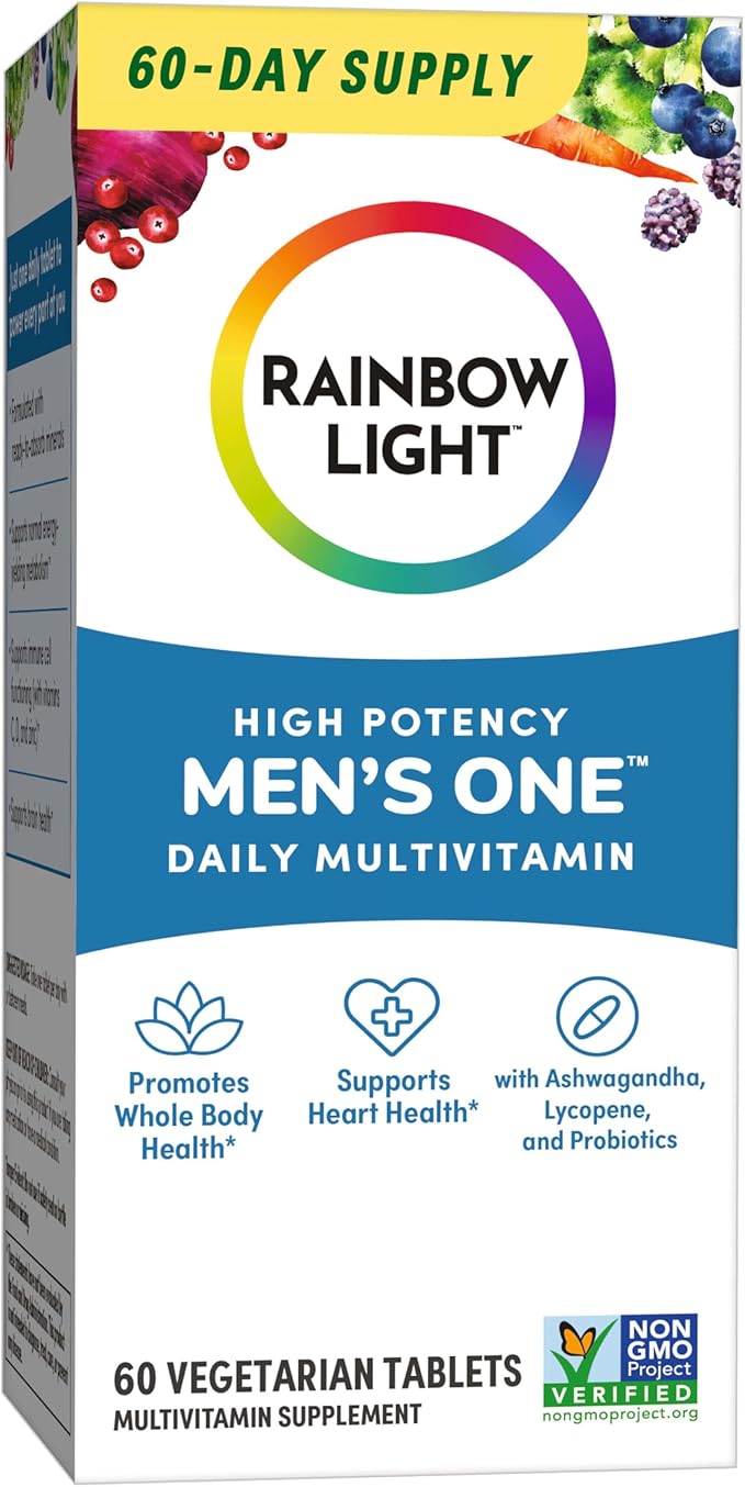 Rainbow Light Mens One Multivitamin, Men's Daily Multivitamin Provides High-Potency Immune Support, With Vitamin C, Vitamin D and Zinc, Vegetarian, 60 Count
