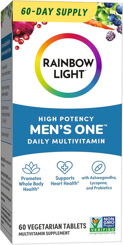 Rainbow Light Mens One Multivitamin, Men's Daily Multivitamin Provides High-Potency Immune Support, With Vitamin C, Vitamin D and Zinc, Vegetarian, 60 Count