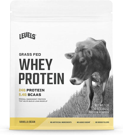 Levels Grass Fed Whey Protein Powder, No Artificials, 24G of Protein, Vanilla Bean, 1LB