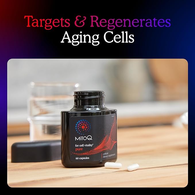 MitoQ Pure Mitochondria-targeted Antioxidant Supplement | Reducing Free Radical Damage & Oxidative Stress | Supports Cellular Longevity, Metabolic Health, Healthier Aging, and Energy (60 Capsules)